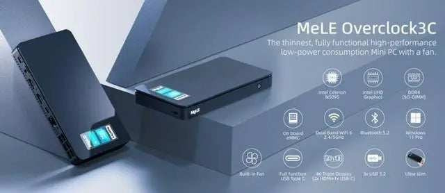 Der Mele Overclock3C Mini-PC ist mit Celeron N5095, erweiterbarem Speicher und Speicher ausgestattet