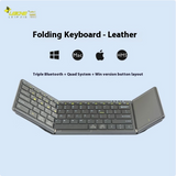 LEICKE Genuine Leather Foldable Bluetooth Keyboard with Touchpad 7 Color Backlight & Mac Layout for Phones/iPad/Mac/PC